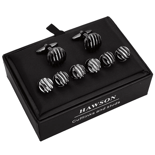 2+6  Black Cufflinks & Studs Set for Tuxedo Shirts