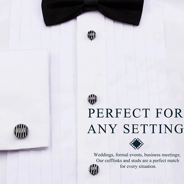 2+6  Black Cufflinks & Studs Set for Tuxedo Shirts