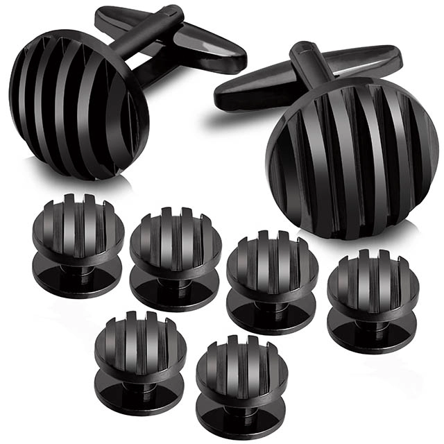 2+6  Black Cufflinks & Studs Set for Tuxedo Shirts