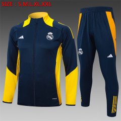 【Adult Training Wear 】E849 # 2425 Long Pull Real Madrid Royal Blue Children's Clothing (Yellow Color)