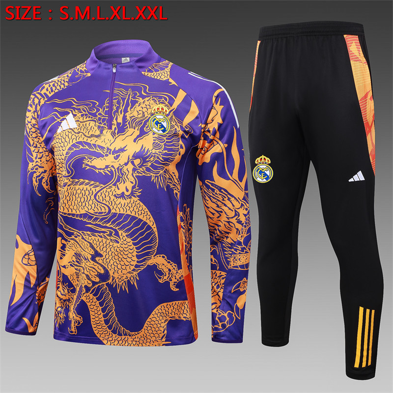 【Adult Training Wear 】B915 # 2425 Half Pull Real Madrid Purple (Inkjet Dragon)