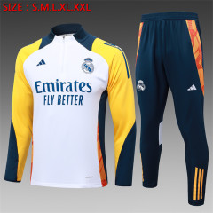 【Adult Training Wear 】B824 # 2425 Half Pull Real Madrid White (Yellow Sleeves)
