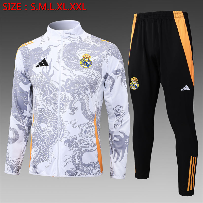 【Adult Training Wear 】A798 # 2425 Long Pull Real Madrid Treasure White (Inkjet Dragon)