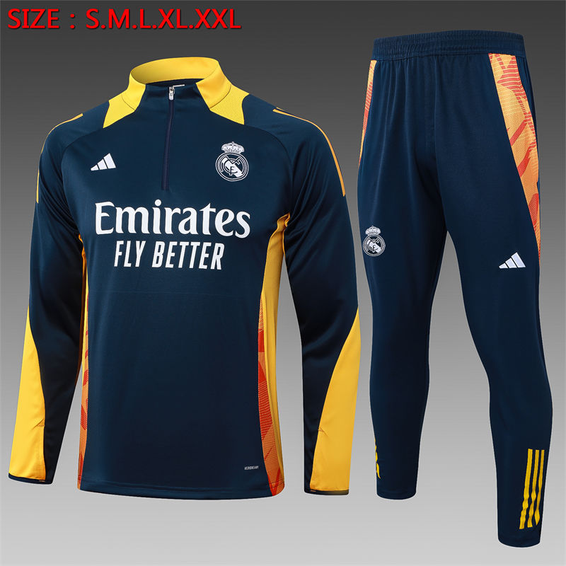 【Adult Training Wear 】B875 # 2425 Half Pull Real Madrid Royal Blue (Yellow Collar)