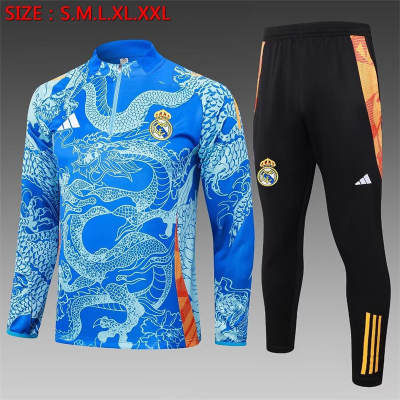 【Adult Training Wear 】B912 # 2425 Half Pull Real Madrid Shallow Blue (Inkjet Dragon)