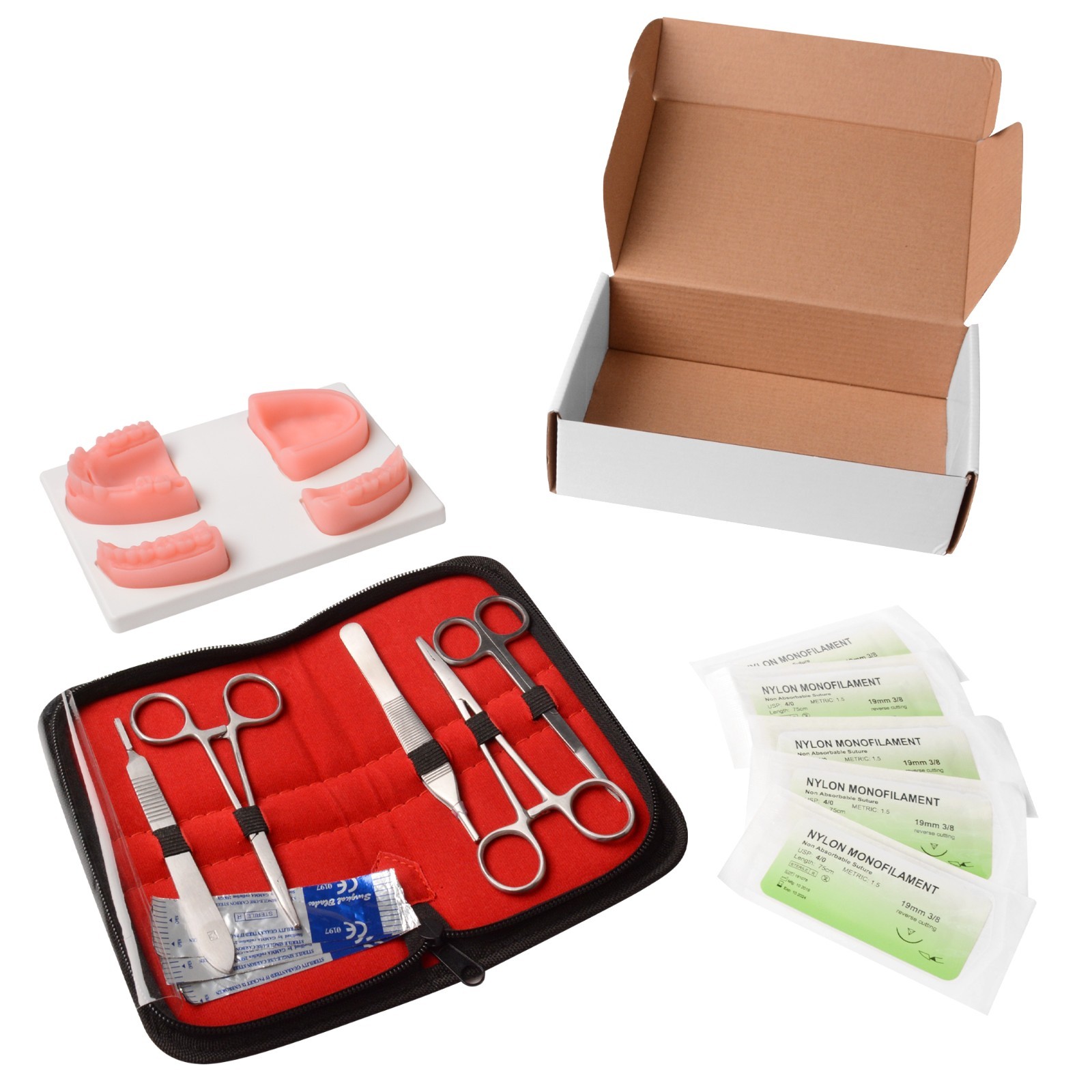Dental Suture Practice Kit with Pad & Tools & Storage Case
