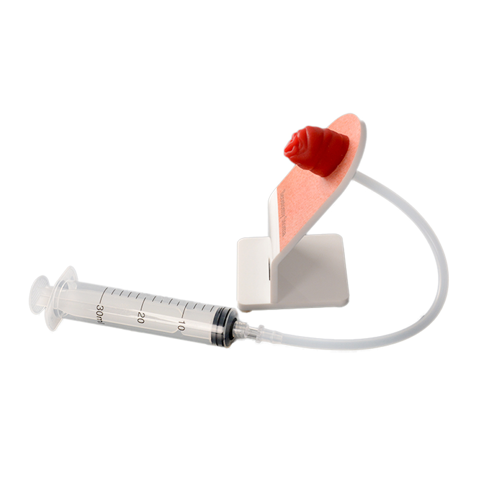 ostomy simulator model with table and syringe