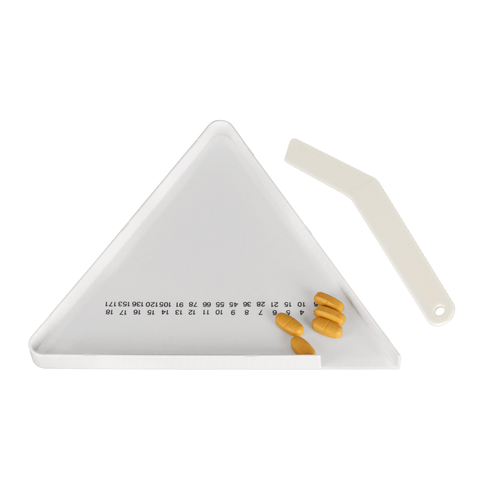 Pharmacy Pill Counting Tray with Spatula, White Triangle Style