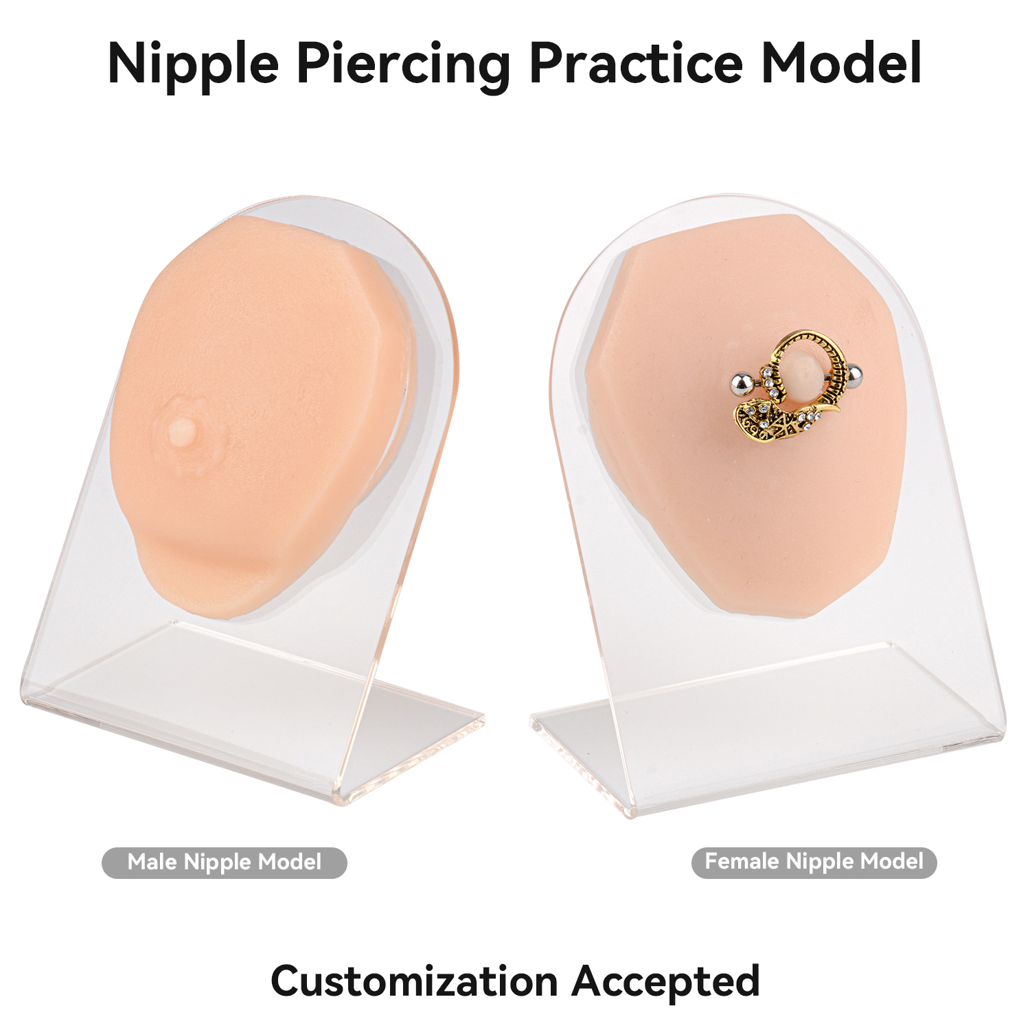 Silicone Nipple Piercing Practice Model (Boys/Girls) with Stand