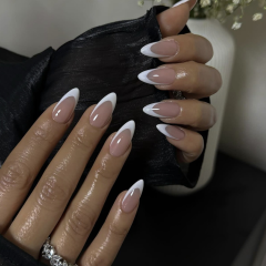 美甲甲片简约法式白边指甲贴片甲片批发 穿戴甲跨境美甲nails24片