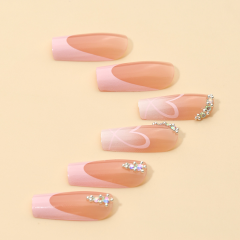 奶咖法式穿戴甲裸色nails 线条跨境美甲片外贸假指甲长甲美甲贴片