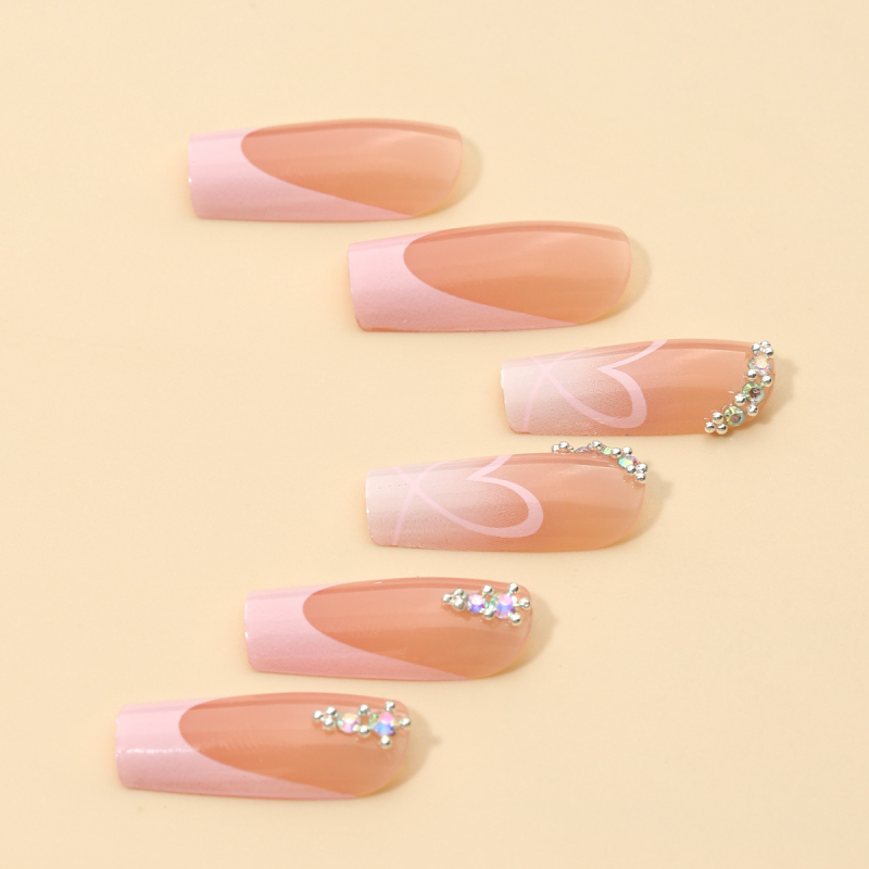 奶咖法式穿戴甲裸色nails 线条跨境美甲片外贸假指甲长甲美甲贴片