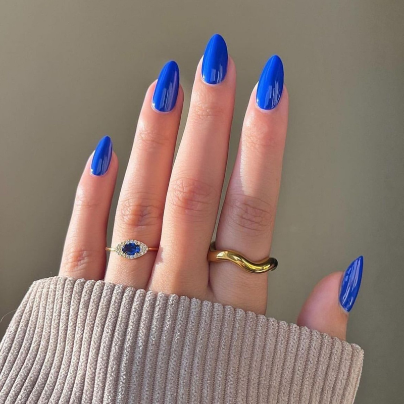克莱因蓝色假指甲辣妹跨境穿戴甲甲片美甲贴24片甲片批发