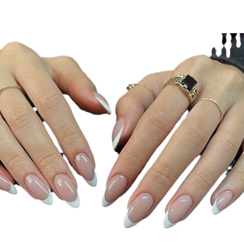 美甲甲片简约法式白边指甲贴片甲片批发 穿戴甲跨境美甲nails24片