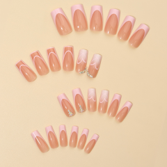 奶咖法式穿戴甲裸色nails 线条跨境美甲片外贸假指甲长甲美甲贴片