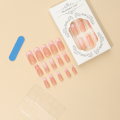 奶咖法式穿戴甲裸色nails 线条跨境美甲片外贸假指甲长甲美甲贴片