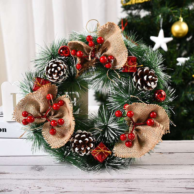 新款圣诞装饰花环 手工圣诞节花圈门挂橱窗道具布置装饰批发