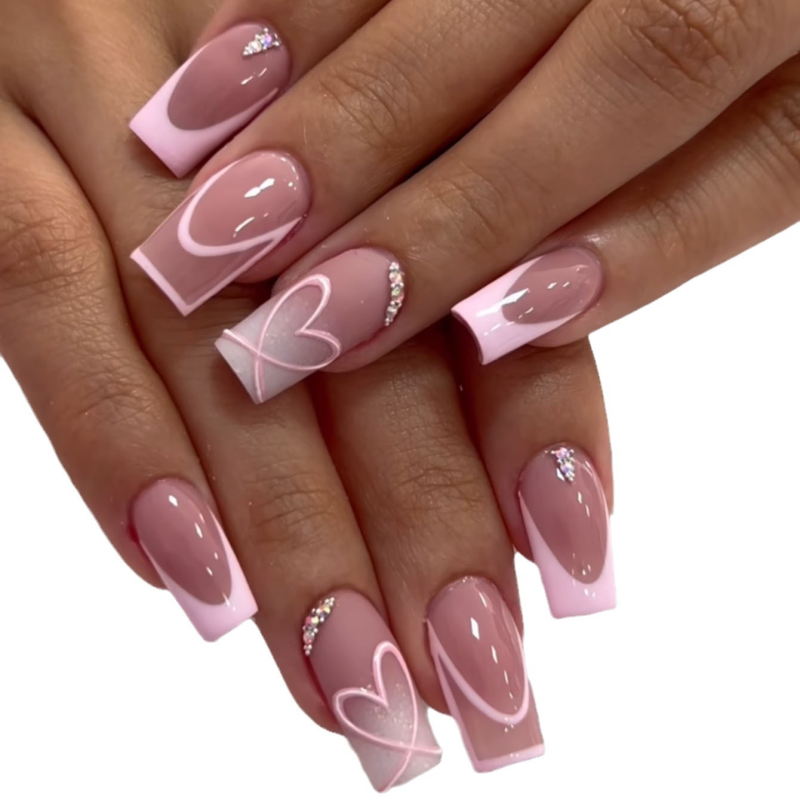 奶咖法式穿戴甲裸色nails 线条跨境美甲片外贸假指甲长甲美甲贴片