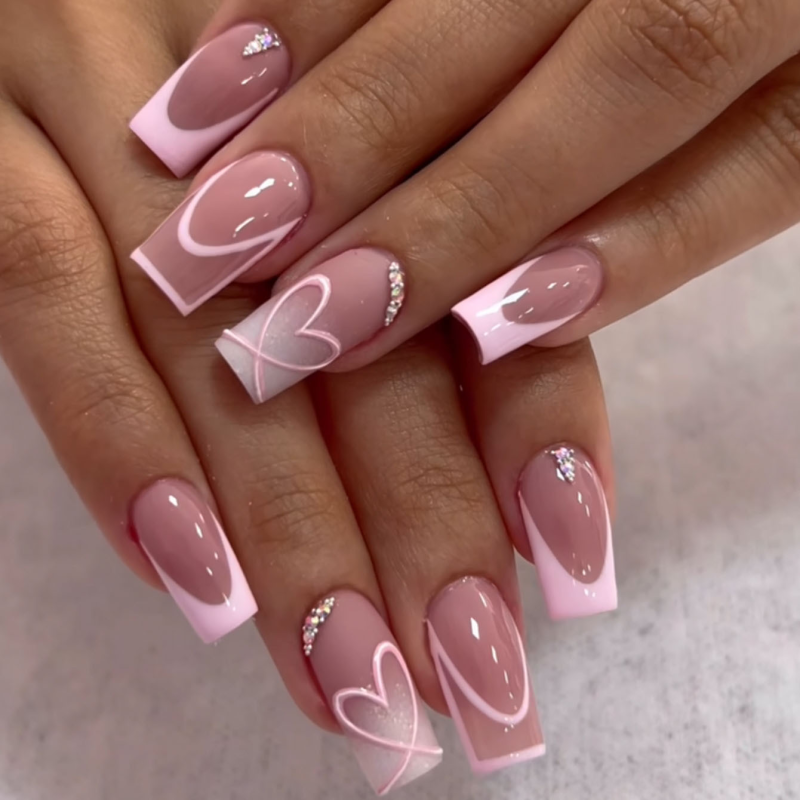 奶咖法式穿戴甲裸色nails 线条跨境美甲片外贸假指甲长甲美甲贴片