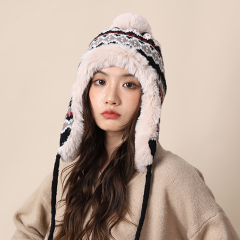 毛线帽子女秋冬季加厚保暖显脸小护耳毛绒帽骑行防寒套头雷锋帽
