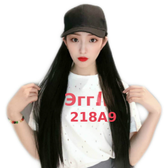 抖音同款快手帽子假发一体女网红黑色长直发化纤头套厂家批发代理