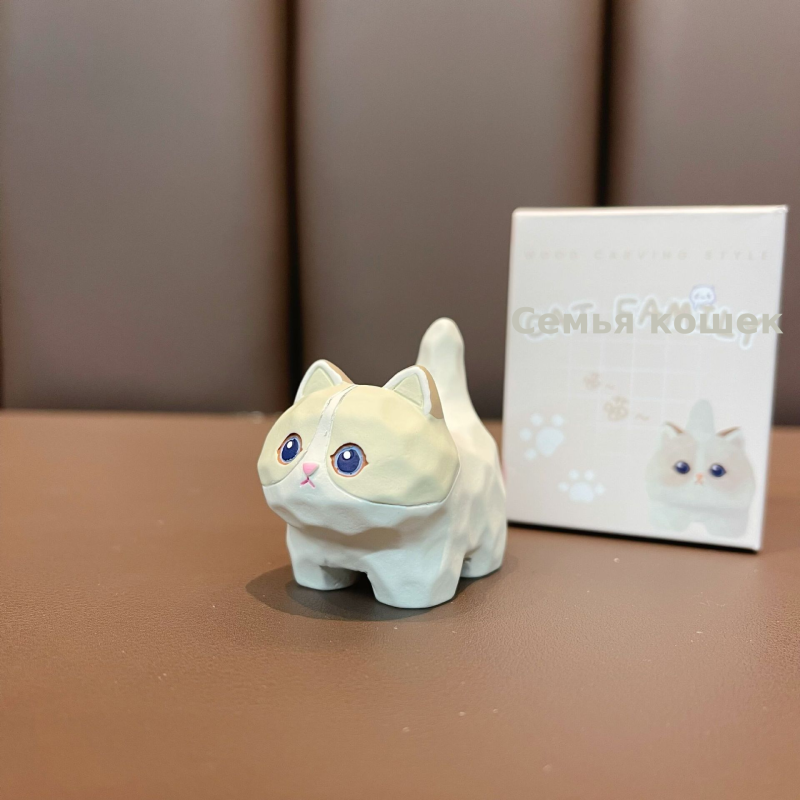 百茂原创木雕风站姿喵喵树脂公仔摆件可爱布偶创意家居桌面装饰品