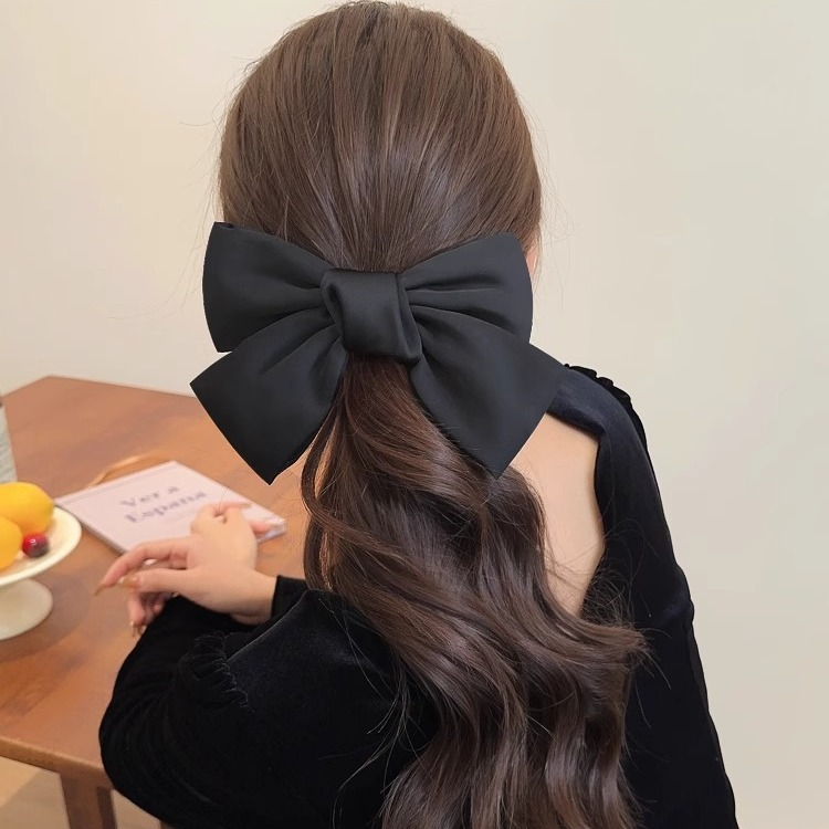 黑色缎面大蝴蝶结头饰发夹女2024新款后脑勺夹子发饰秋冬网红发卡