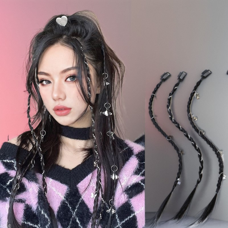 Y2K拳击辫假发女一卡式辣妹鱼骨麻花辫环扣脏辫马尾头饰库存充足