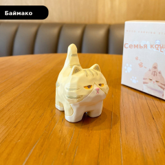 百茂原创木雕风站姿喵喵树脂公仔摆件可爱布偶创意家居桌面装饰品