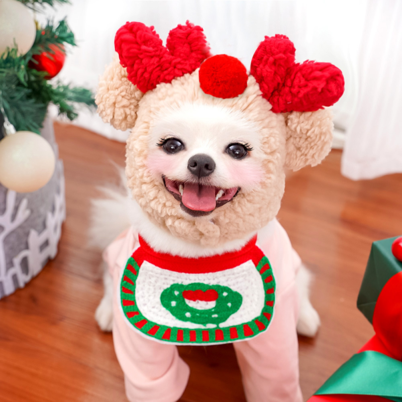 狗狗猫咪宠物圣诞帽子口水巾围兜泰迪法斗博美秋冬衣服装扮用品
