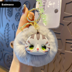 创意獭兔毛可爱毛绒猫猫玩偶钥匙链包挂件原创蒲茸茸猫咪钥匙扣女