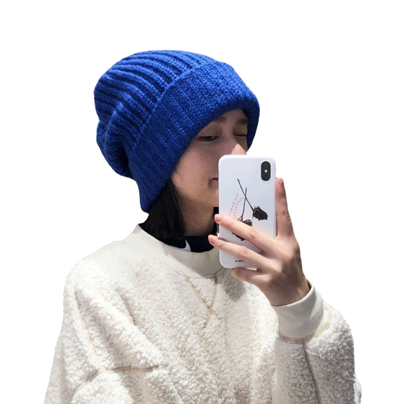 日系毛线堆堆帽子女秋冬季百搭韩版针织帽保暖护耳大头宽松帽工厂