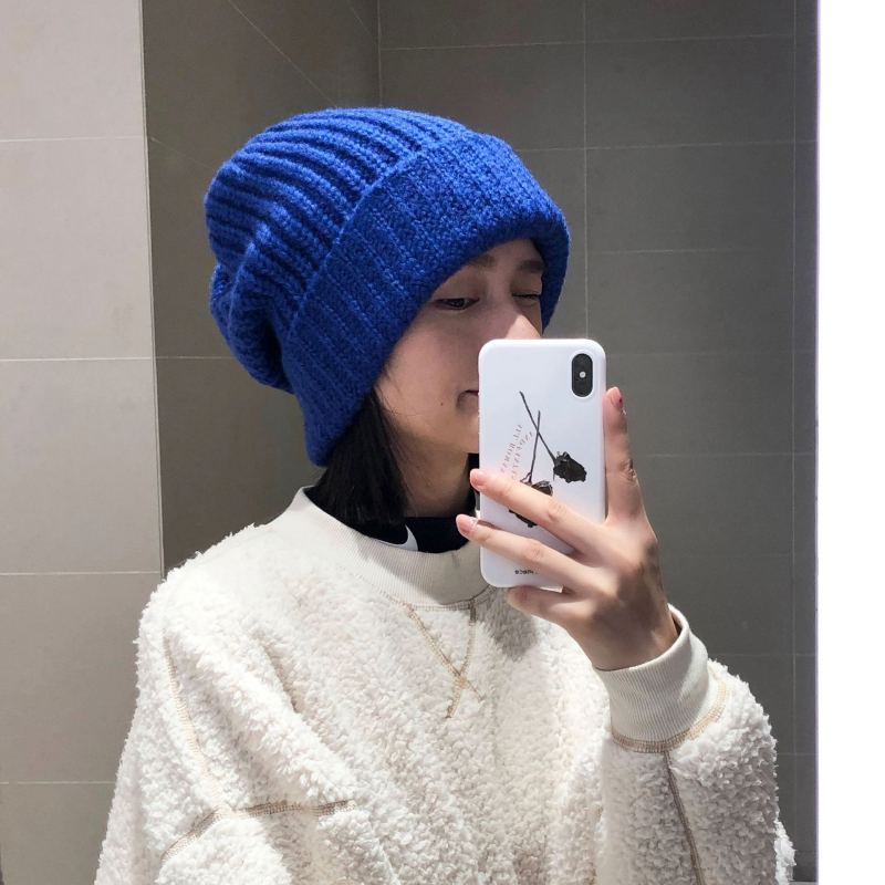 日系毛线堆堆帽子女秋冬季百搭韩版针织帽保暖护耳大头宽松帽工厂