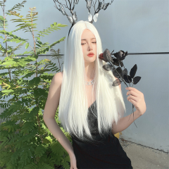 厂家现货假发女欧美时尚白色长直发化纤头套跨境中分长发海外代发