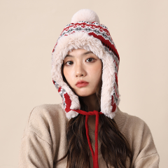 毛线帽子女秋冬季加厚保暖显脸小护耳毛绒帽骑行防寒套头雷锋帽