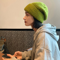 日系毛线堆堆帽子女秋冬季百搭韩版针织帽保暖护耳大头宽松帽工厂
