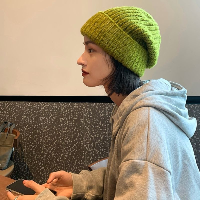 日系毛线堆堆帽子女秋冬季百搭韩版针织帽保暖护耳大头宽松帽工厂