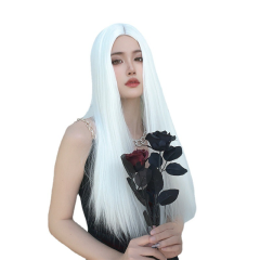 厂家现货假发女欧美时尚白色长直发化纤头套跨境中分长发海外代发
