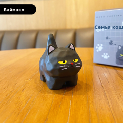 百茂原创木雕风站姿喵喵树脂公仔摆件可爱布偶创意家居桌面装饰品