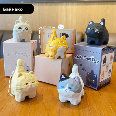 百茂原创木雕风站姿喵喵树脂公仔摆件可爱布偶创意家居桌面装饰品