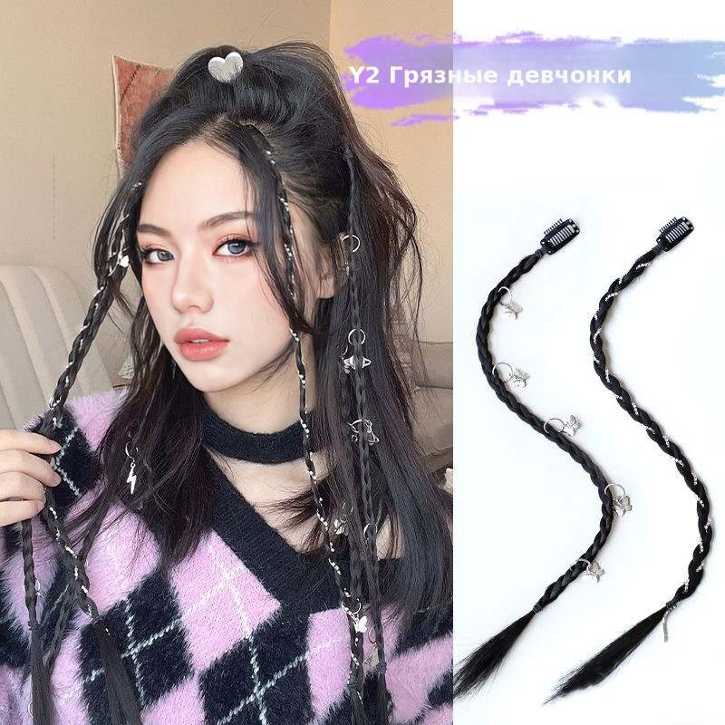 Y2K拳击辫假发女一卡式辣妹鱼骨麻花辫环扣脏辫马尾头饰库存充足