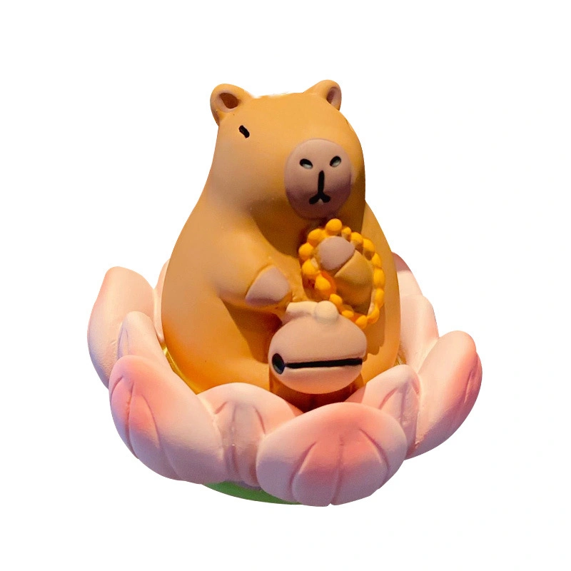 百茂原创佛系好运莲莲木鱼猪猪汽车摆件可爱精致树脂公仔桌面批发