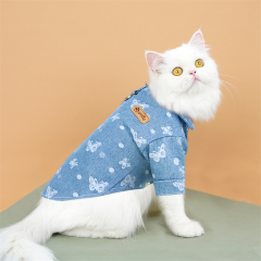 厂家批发牛仔衬衫牵引绳子泰迪法斗宠物狗狗猫咪衣服中小型犬用品