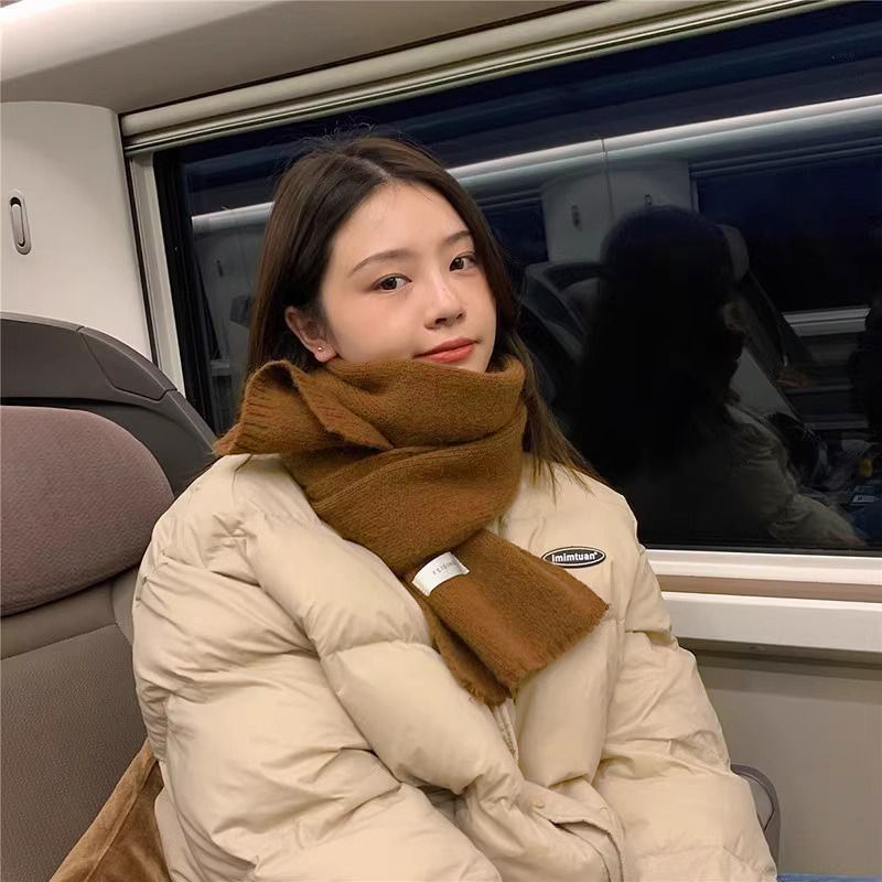 韩版ins保暖纯色围巾女秋冬季百搭时尚学生针织小围脖男新款毛线