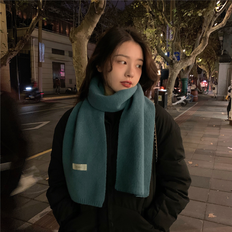 韩版ins保暖纯色围巾女秋冬季百搭时尚学生针织小围脖男新款毛线