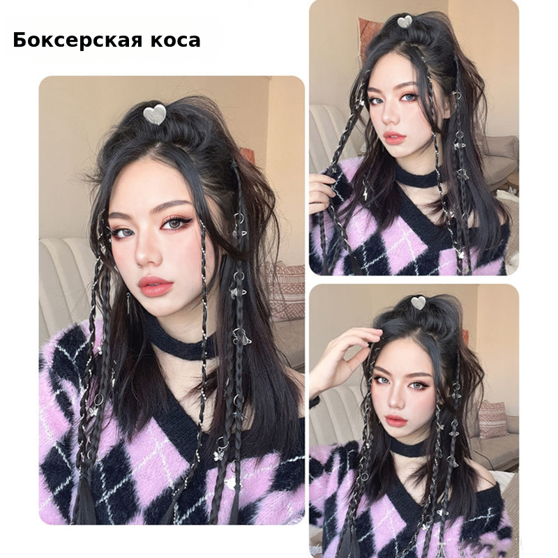 Y2K拳击辫假发女一卡式辣妹鱼骨麻花辫环扣脏辫马尾头饰库存充足