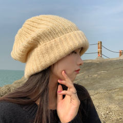 日系毛线堆堆帽子女秋冬季百搭韩版针织帽保暖护耳大头宽松帽工厂