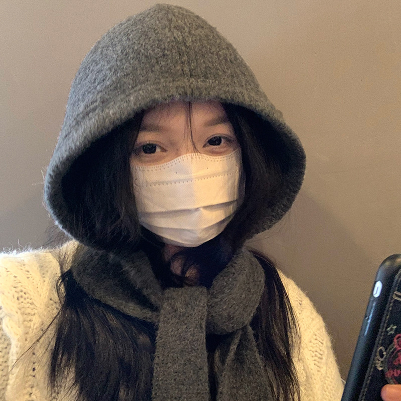 大头围巴拉克拉法帽子女秋冬新款针织连帽围脖一体保暖护耳毛线帽