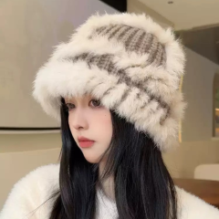 兔毛帽子女秋冬加厚针织帽显脸小渔夫大头围毛线帽子毛绒醒狮帽子