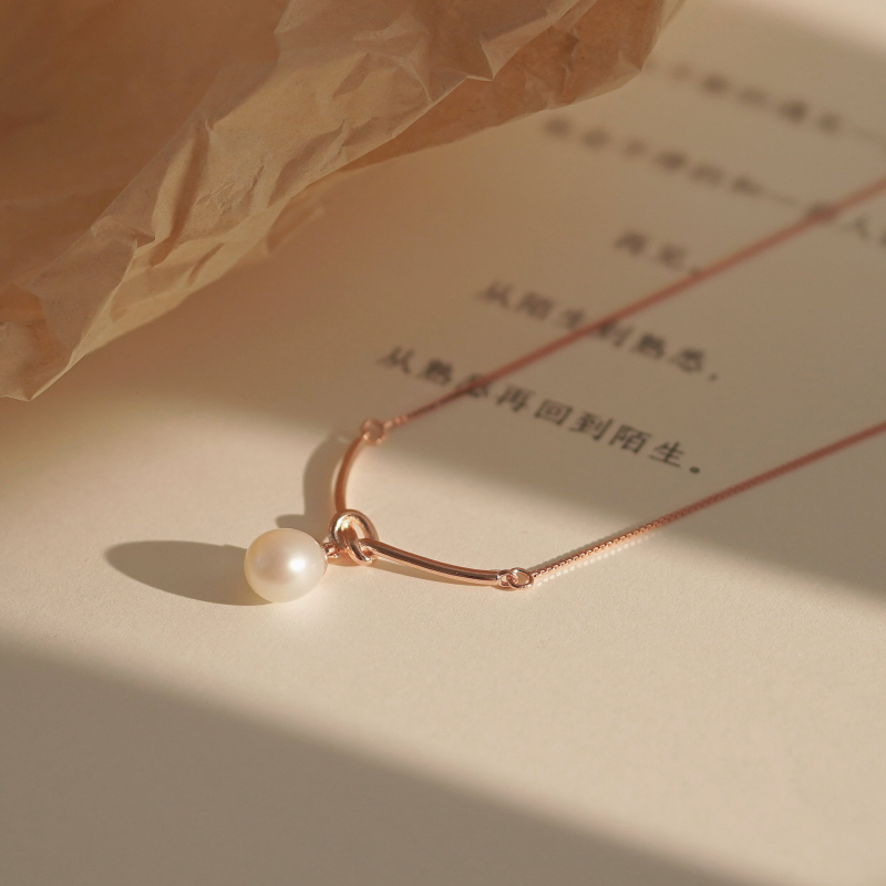 新款925纯银淡水珍珠绳结项链女夏简约高级感锁骨链小众设计